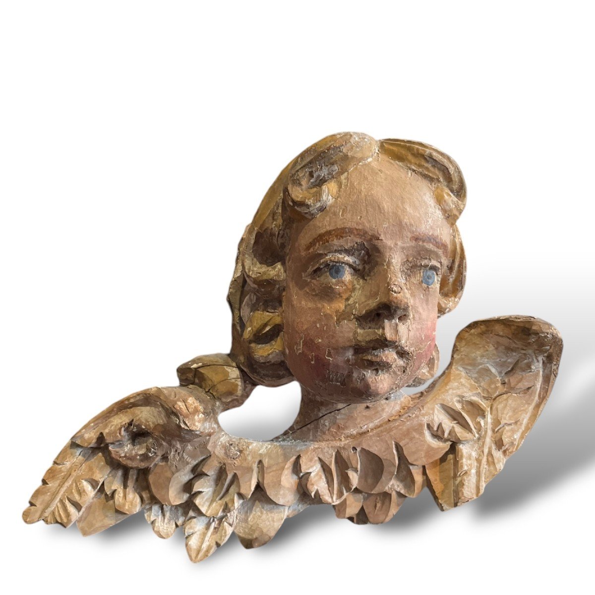 Angel In Polychrome Bas Relief 18th Century