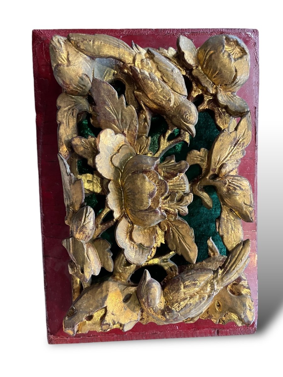 Chine Bas Relief En Bois Doré Décor D’oiseau-photo-1