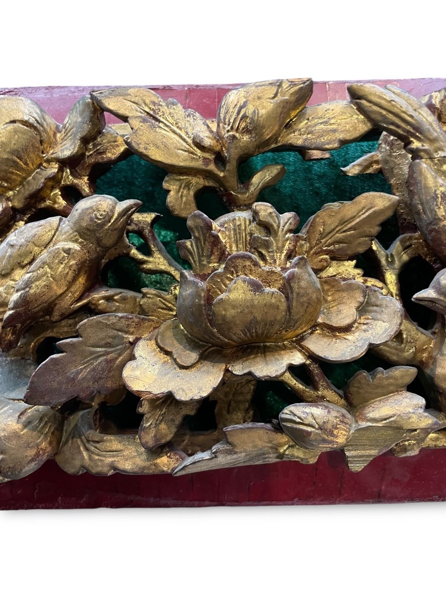 Chine Bas Relief En Bois Doré Décor D’oiseau-photo-4