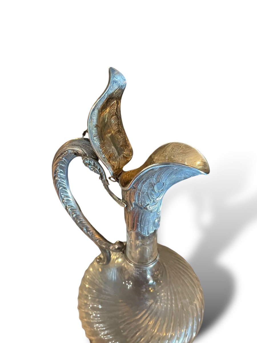 19th Century Ewer In Silver And Chiseled Crystal-photo-3