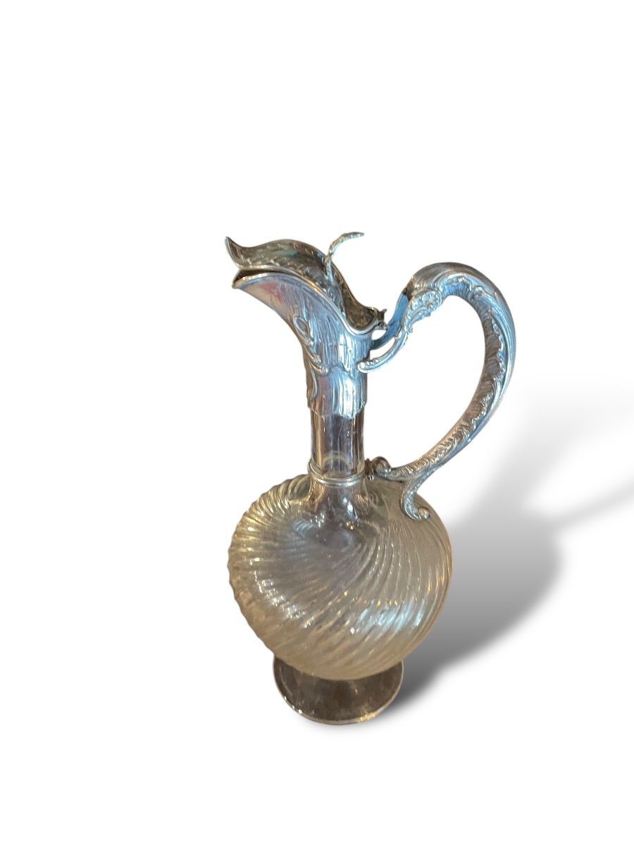 19th Century Ewer In Silver And Chiseled Crystal-photo-7