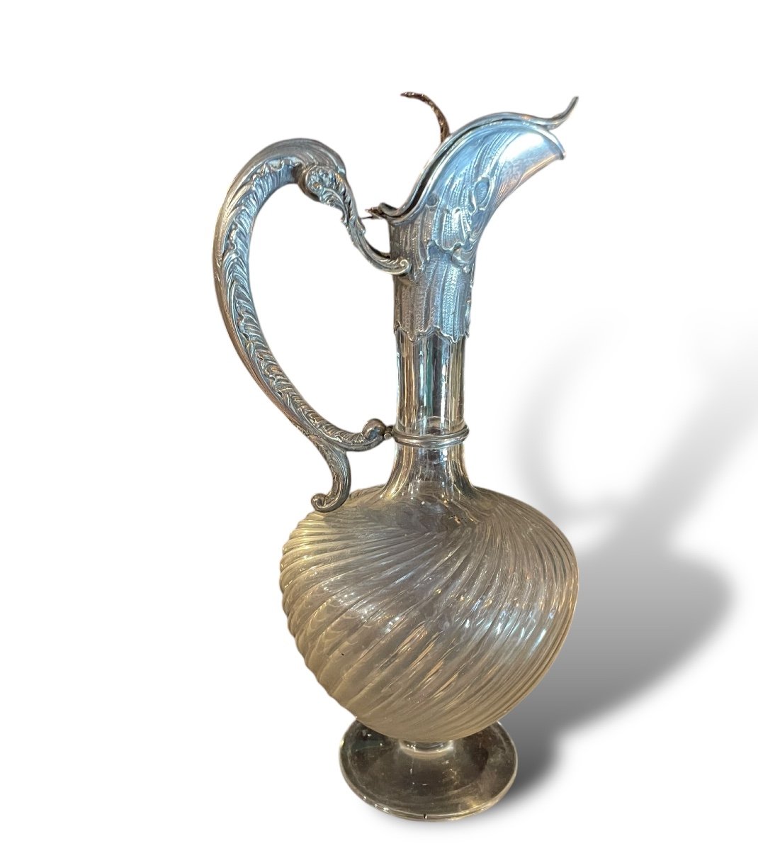 19th Century Ewer In Silver And Chiseled Crystal