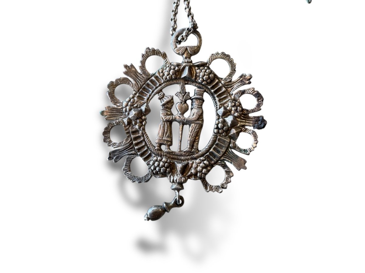 Pendentif En Argent Biedermeier Allemagne Bijoux De Mariage-photo-1