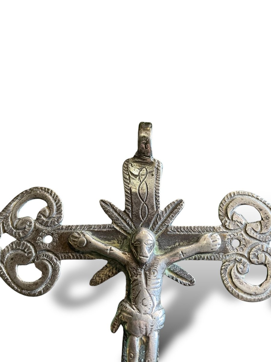 Important Silver Plated Bronze Cross From South America, 19th Century-photo-4