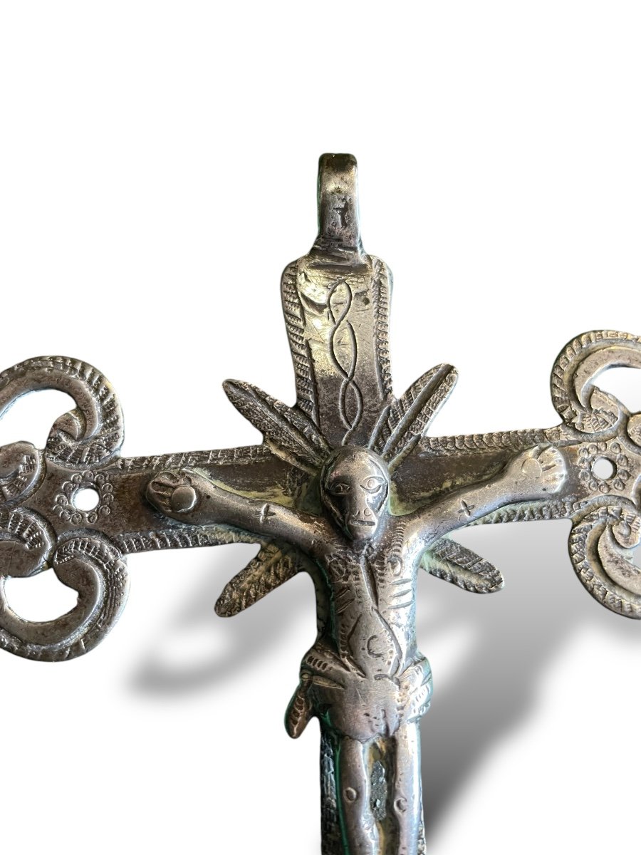 Important Silver Plated Bronze Cross From South America, 19th Century-photo-3