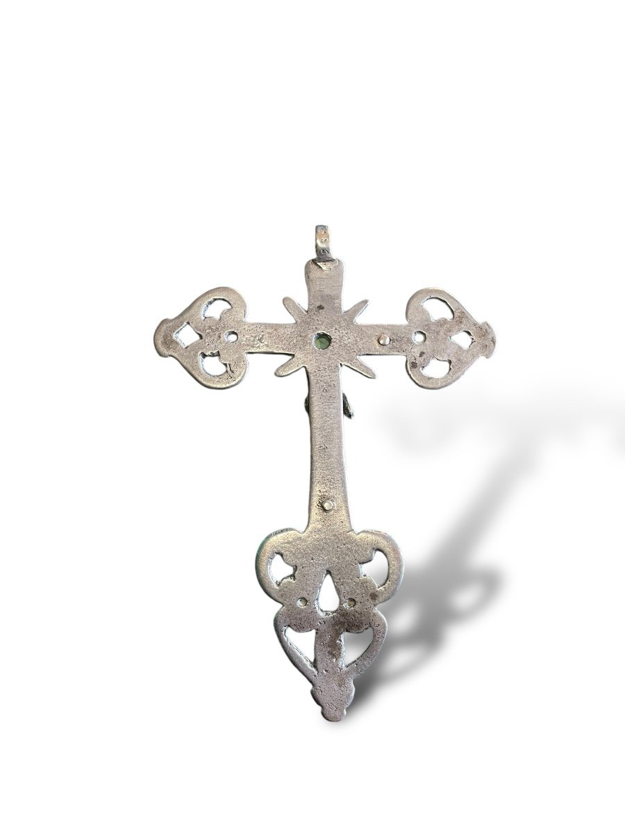 Important Silver Plated Bronze Cross From South America, 19th Century-photo-4