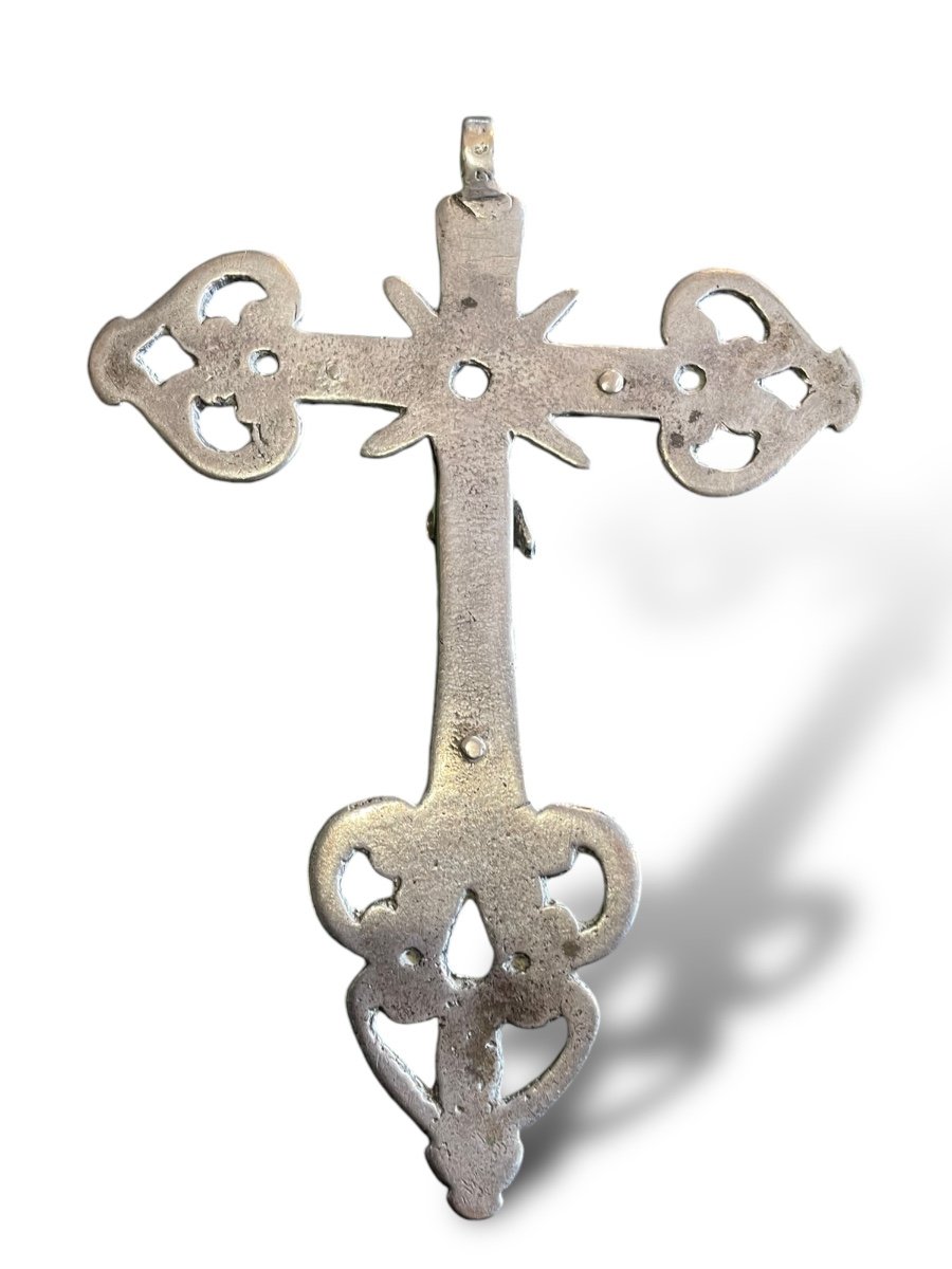 Important Silver Plated Bronze Cross From South America, 19th Century-photo-7