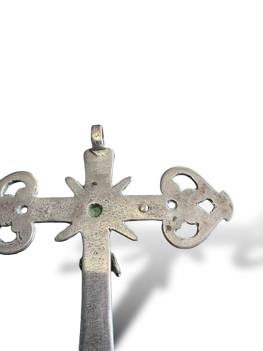 Important Silver Plated Bronze Cross From South America, 19th Century-photo-8