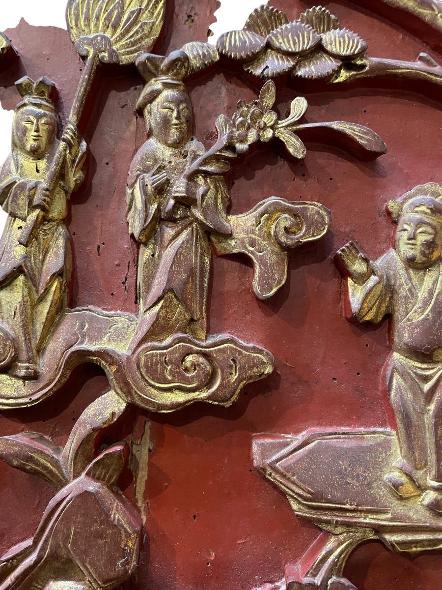 China Bas Relief 19th Century In Polychrome And Gilded Wood-photo-3