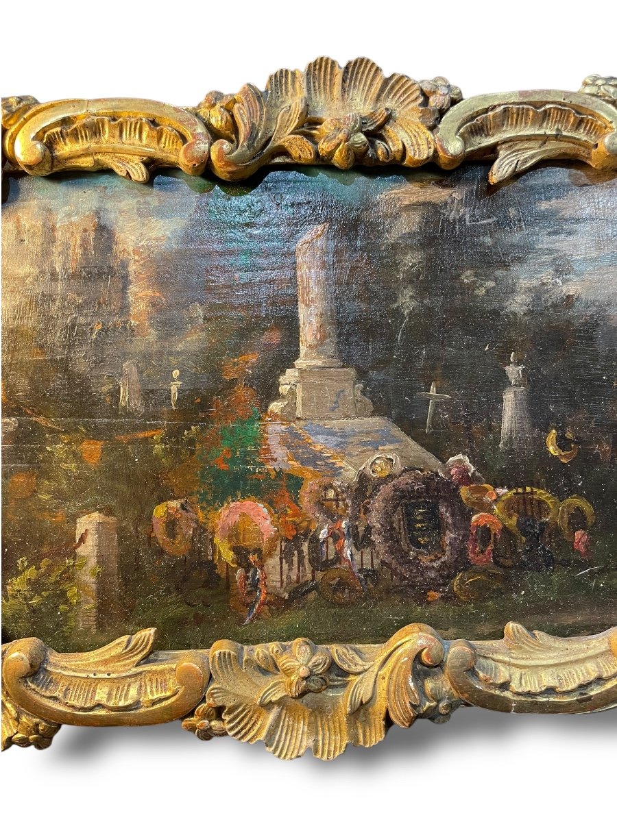 Curious Memento Mori Oil On Panel Monument To The Dead-photo-2