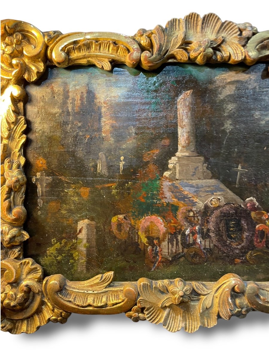 Curious Memento Mori Oil On Panel Monument To The Dead-photo-4