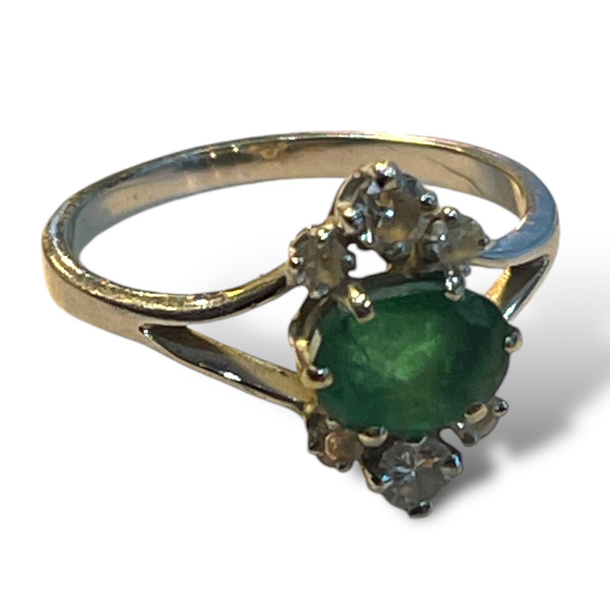 Emerald And Diamond White Gold Ring