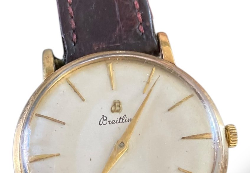 Breitling Montre En Or Bracelet Cuir-photo-3