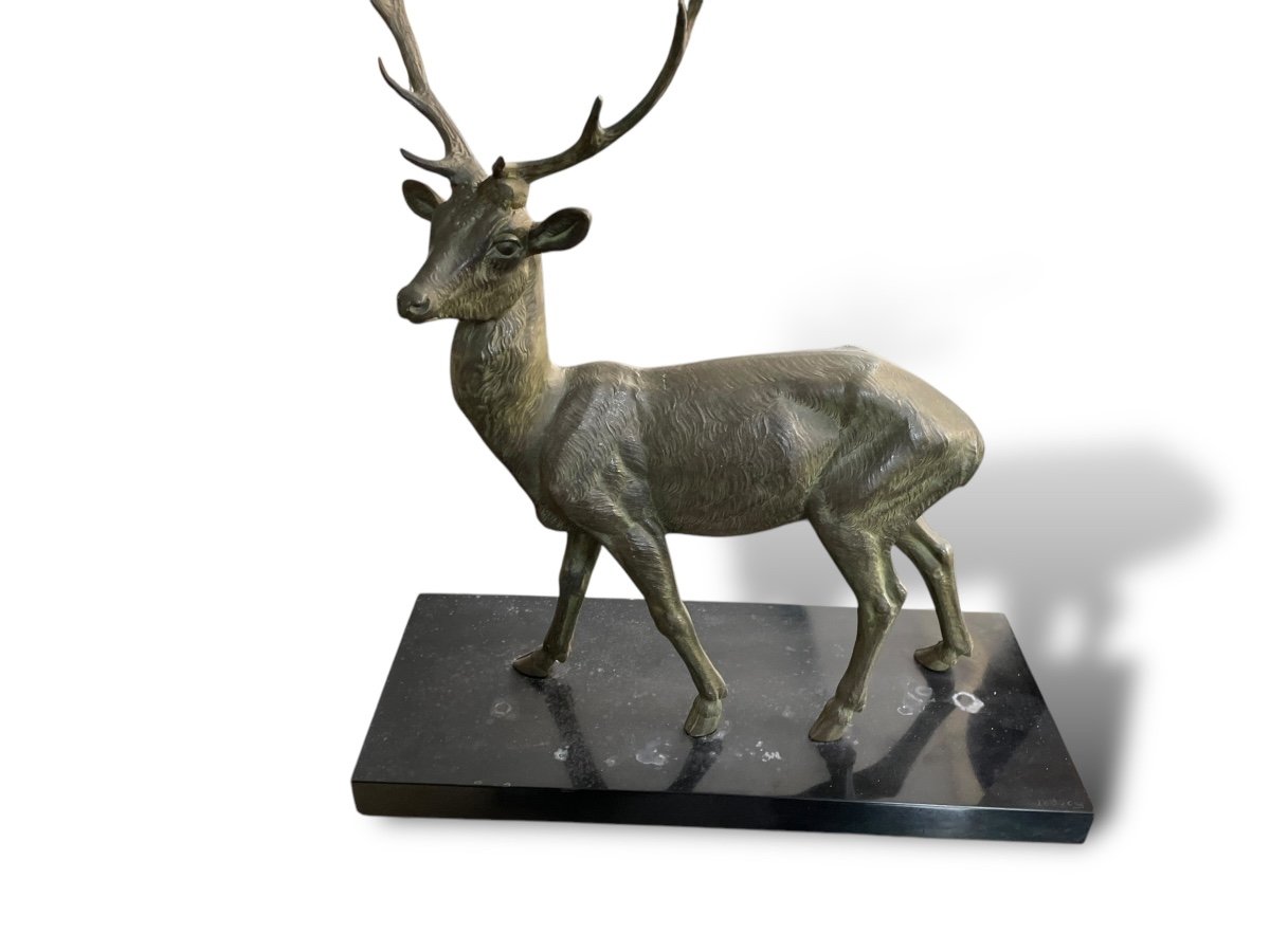 Sculpture Grand Cerf Socle En Marbre-photo-2