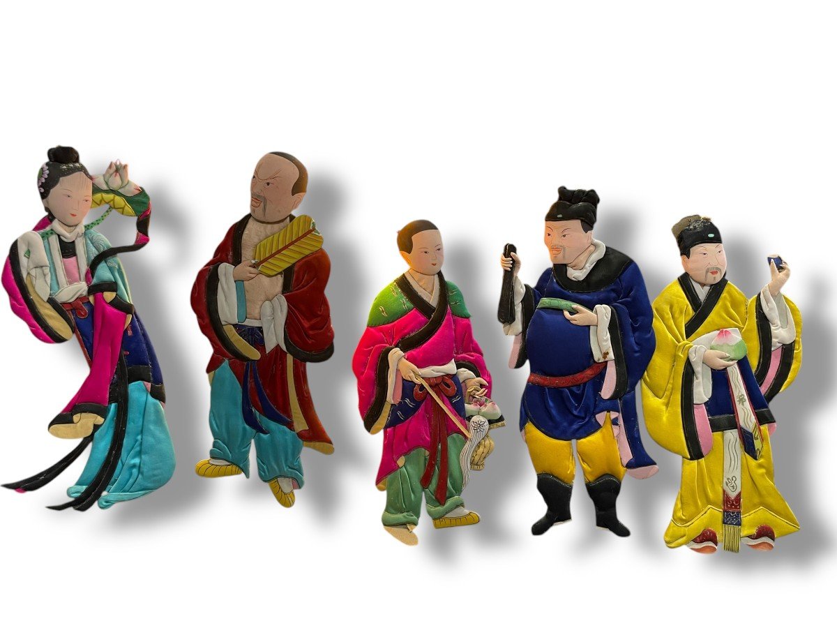 Chinese Silk Figurines Representing Immortals