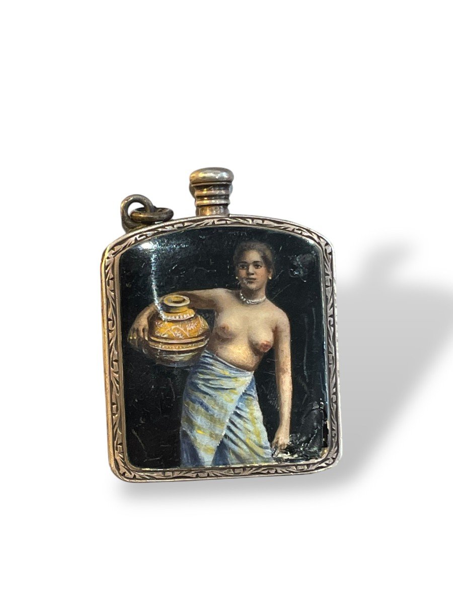 Curiosa Enameled Silver Snuff Box Water Carrier-photo-2