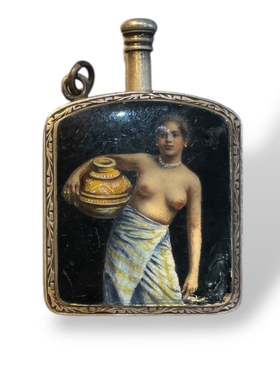 Curiosa Enameled Silver Snuff Box Water Carrier-photo-3