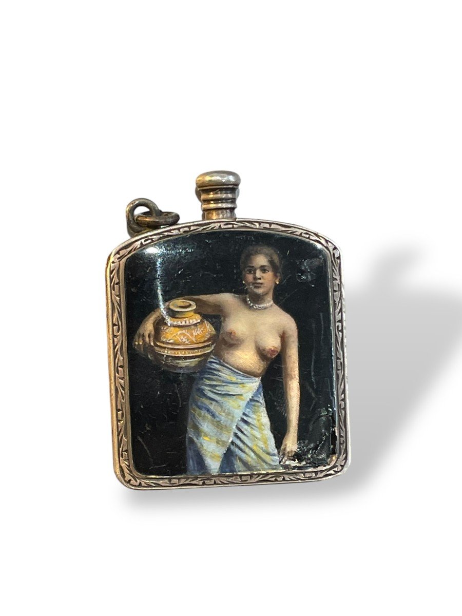 Curiosa Enameled Silver Snuff Box Water Carrier-photo-3