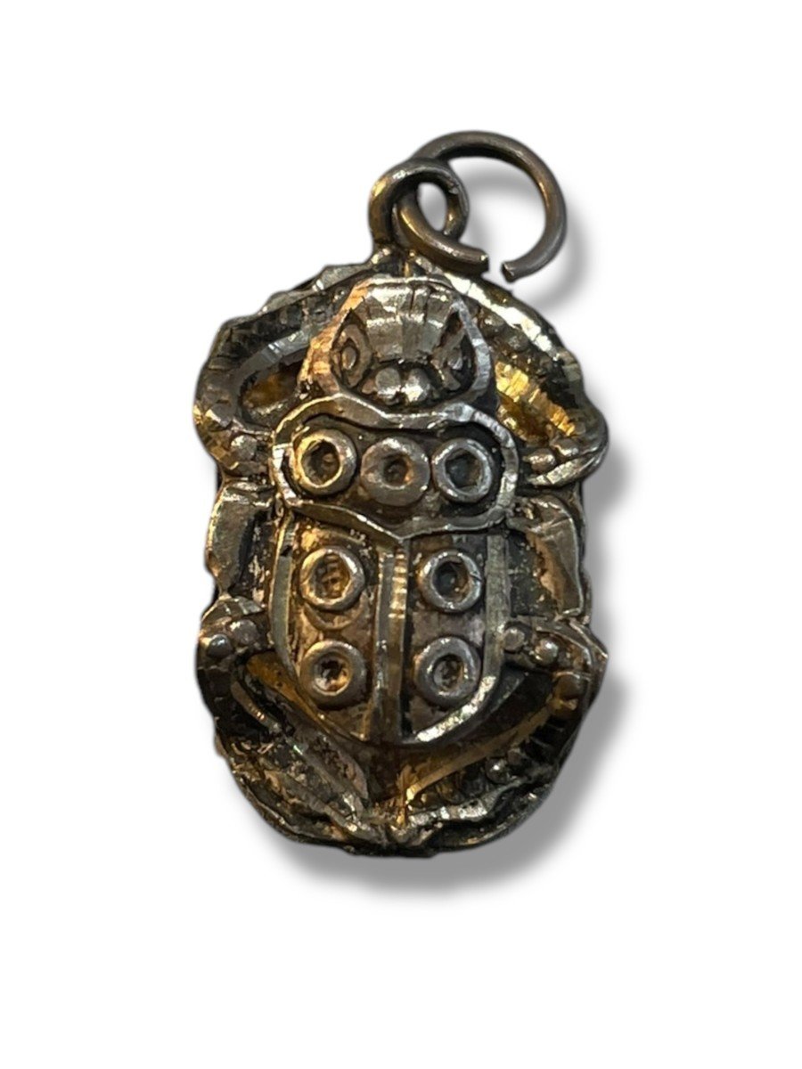 Pendentif Scarabée En Argent Massif XIXeme