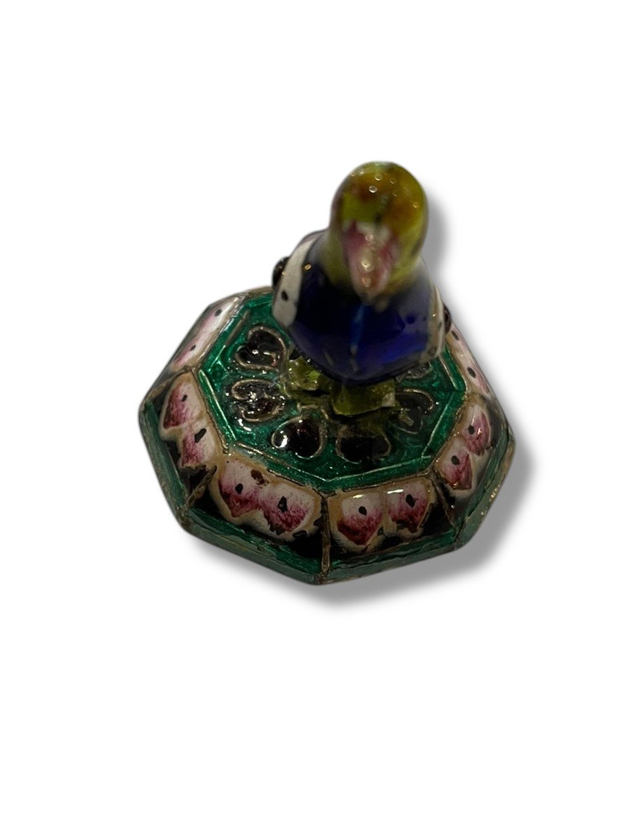 Peking Enamel Perched Bird In Silver And Polychrome Enamels-photo-7