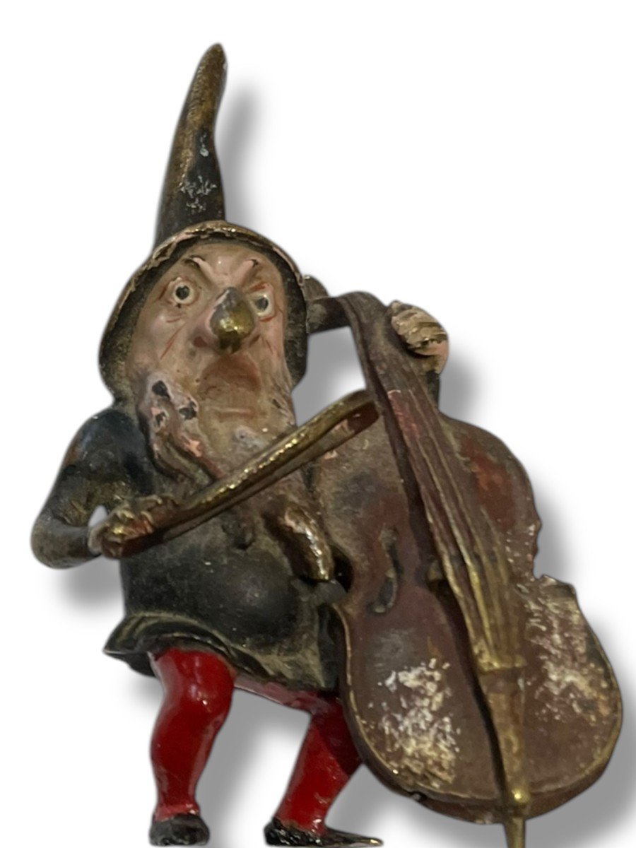 Vienna Bronze Gnome Elf With Violin-photo-2