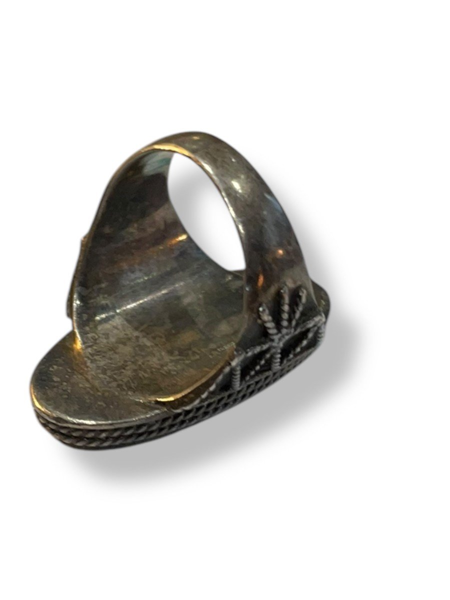 Bague En Nacre Et Argent Massif Circa 1900-photo-3