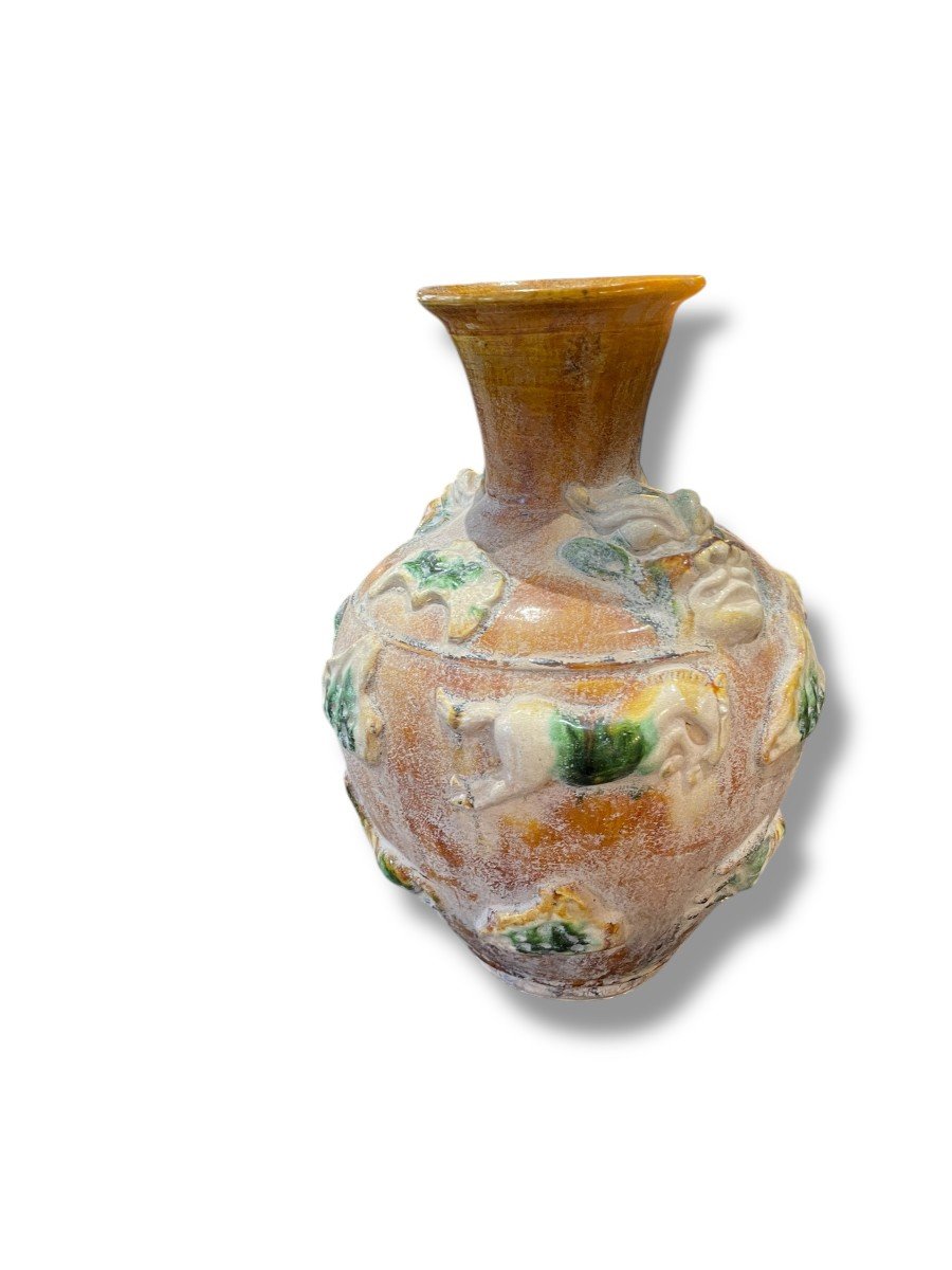 China Yellow Terracotta Vase Sancai Type Yellow Enamel Fantastic Decor-photo-4