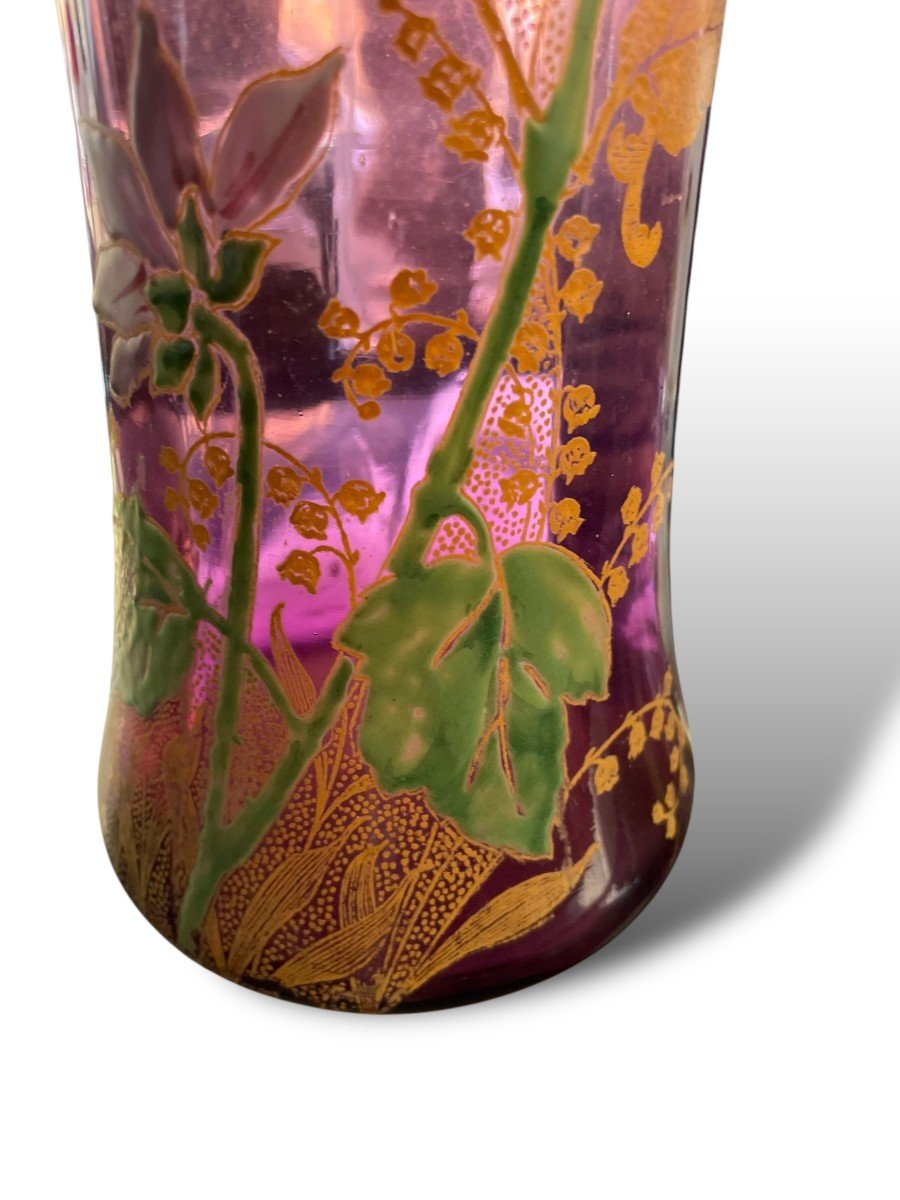 Vase En Verre émaillé  montjoye Legras Fond Violet Circa 1900-photo-2