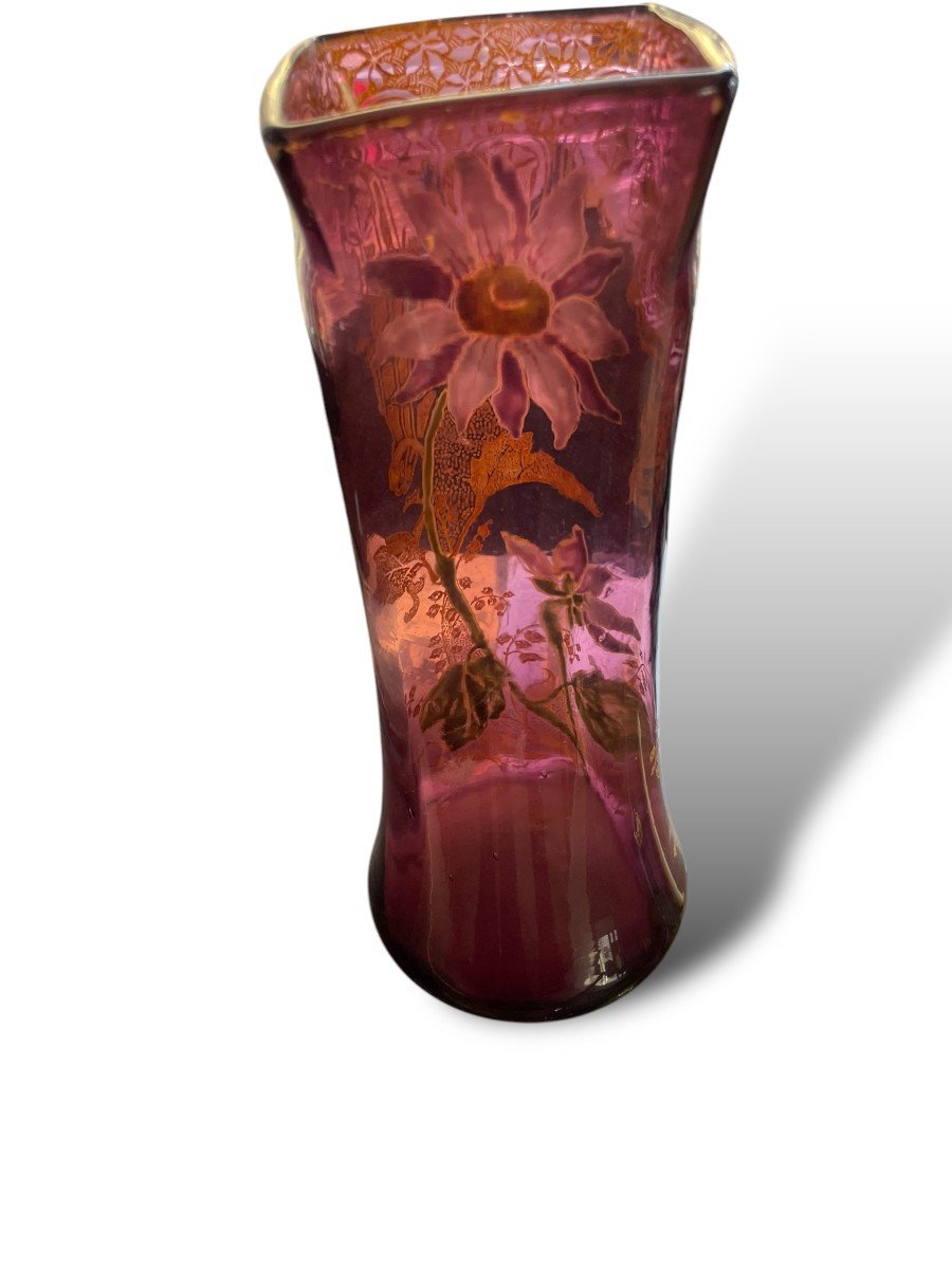 Vase En Verre émaillé  montjoye Legras Fond Violet Circa 1900-photo-6