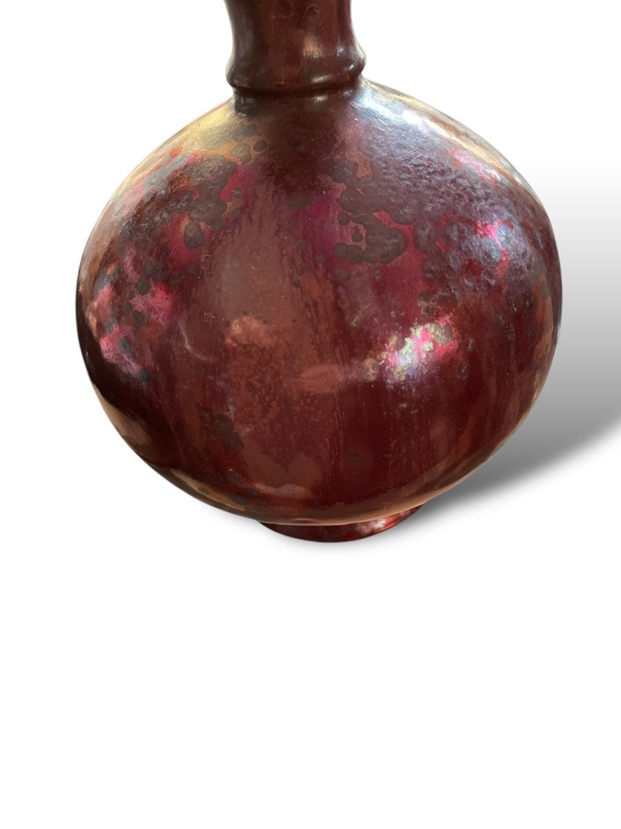 Pol Chambost Vase Double Gourde Fond Rouge Irisé-photo-4