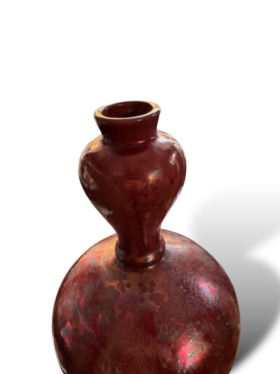 Pol Chambost Vase Double Gourde Fond Rouge Irisé-photo-2