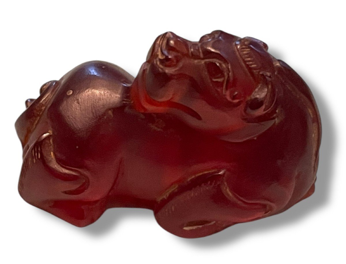 China Carved Carnelian Dragon Fo Dog-photo-2