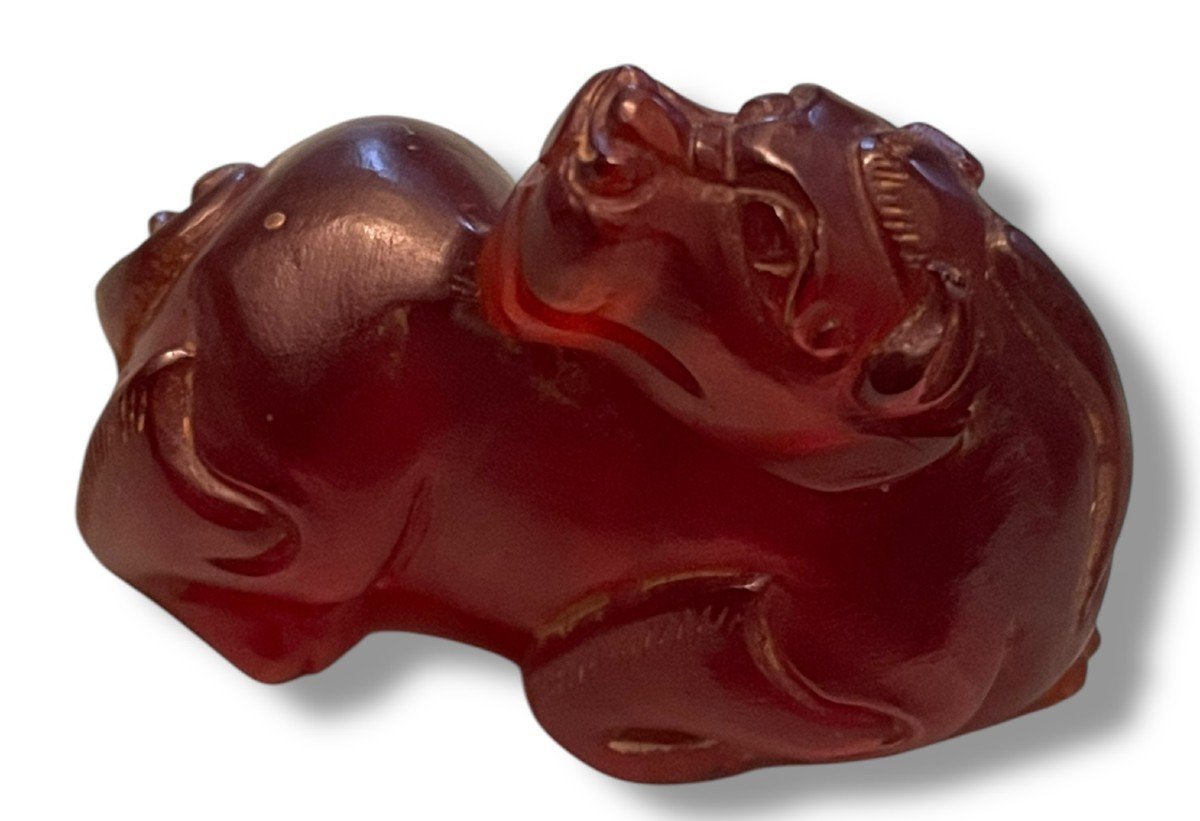 China Carved Carnelian Dragon Fo Dog-photo-3