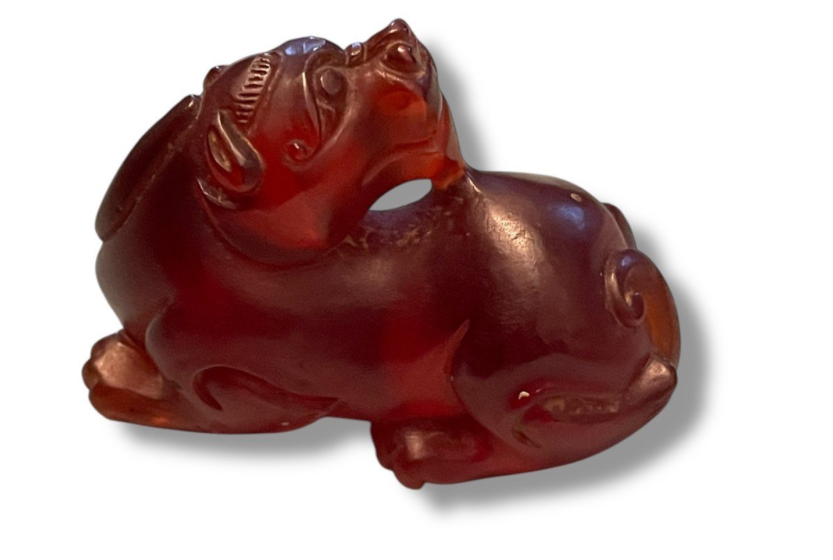 China Carved Carnelian Dragon Fo Dog