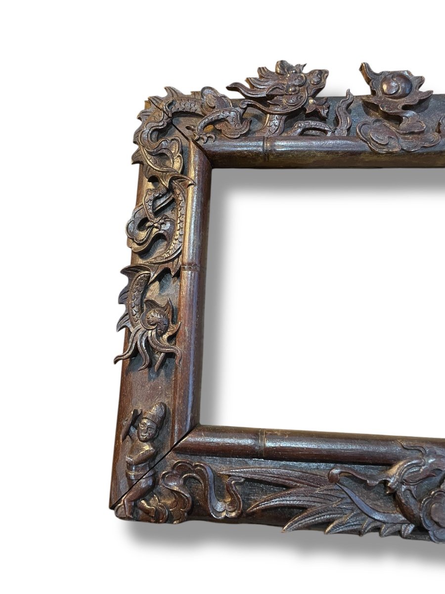 China Indochina Carved Wooden Frame Dragon Decor-photo-2