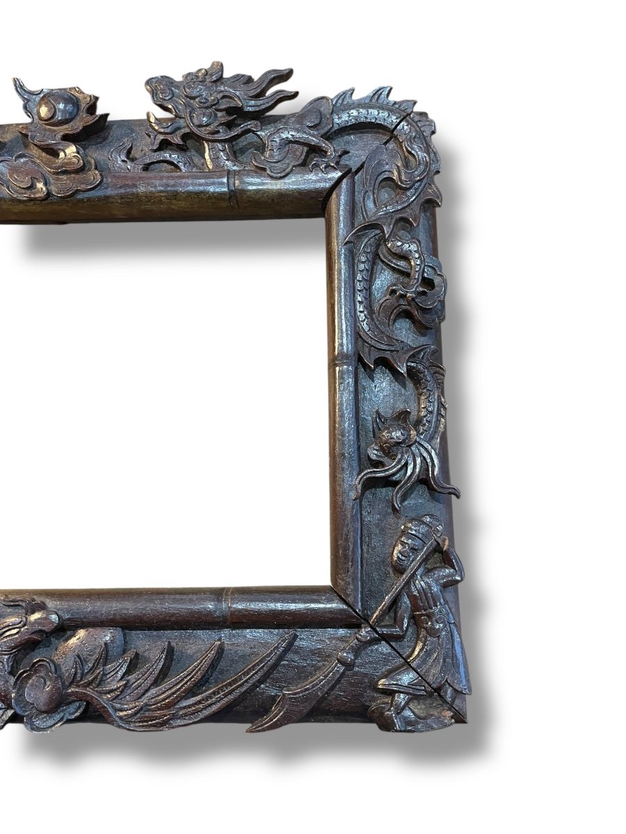 China Indochina Carved Wooden Frame Dragon Decor-photo-4