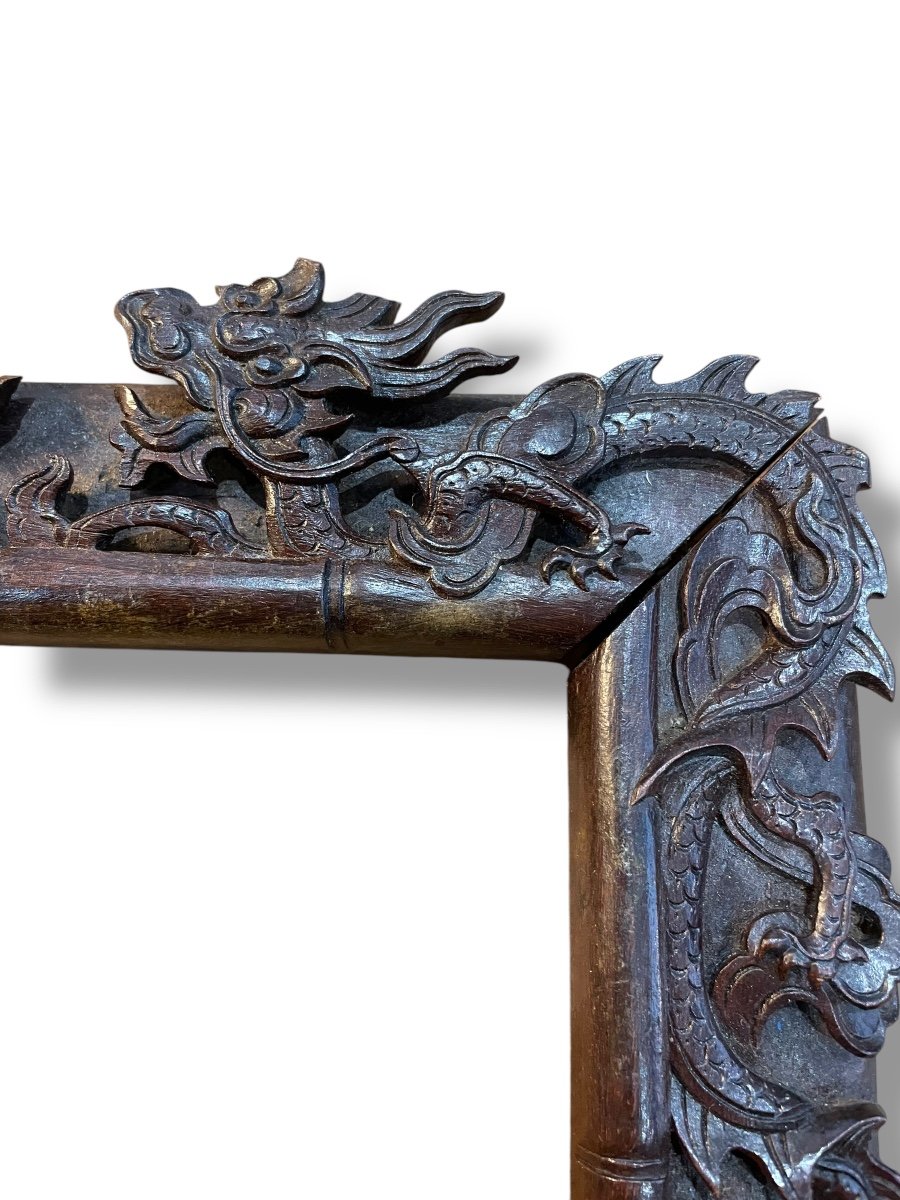 China Indochina Carved Wooden Frame Dragon Decor-photo-2