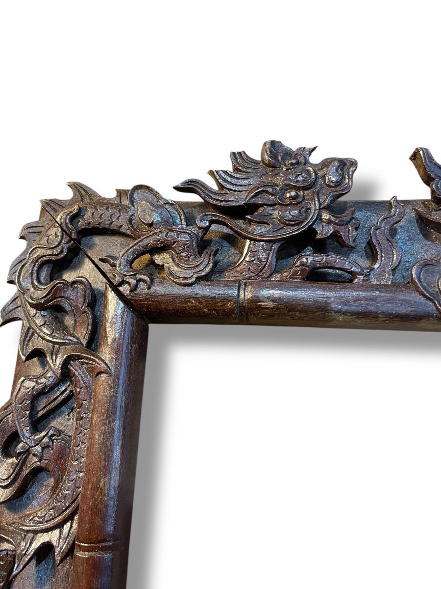 China Indochina Carved Wooden Frame Dragon Decor-photo-3