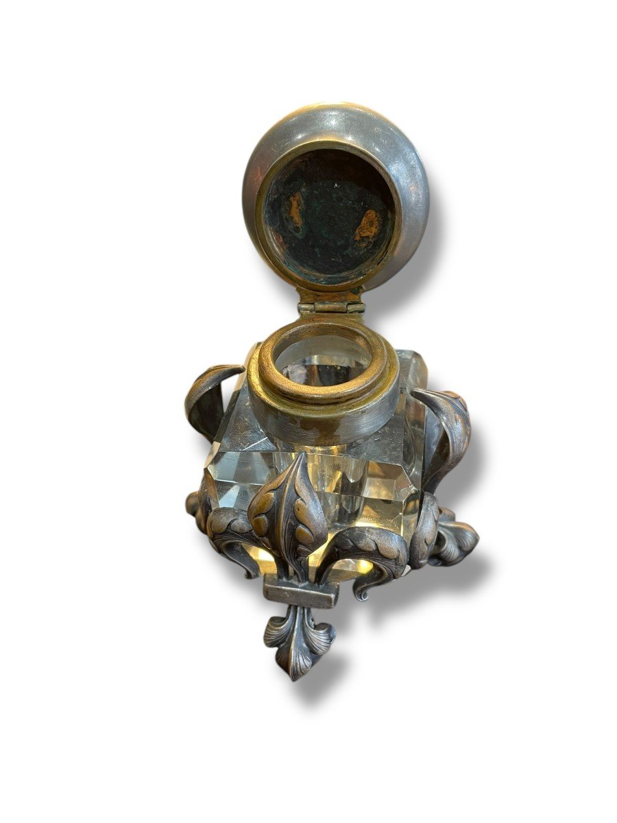 19th Century Fleur De Lys Inkwell, Napoleon III Period-photo-4