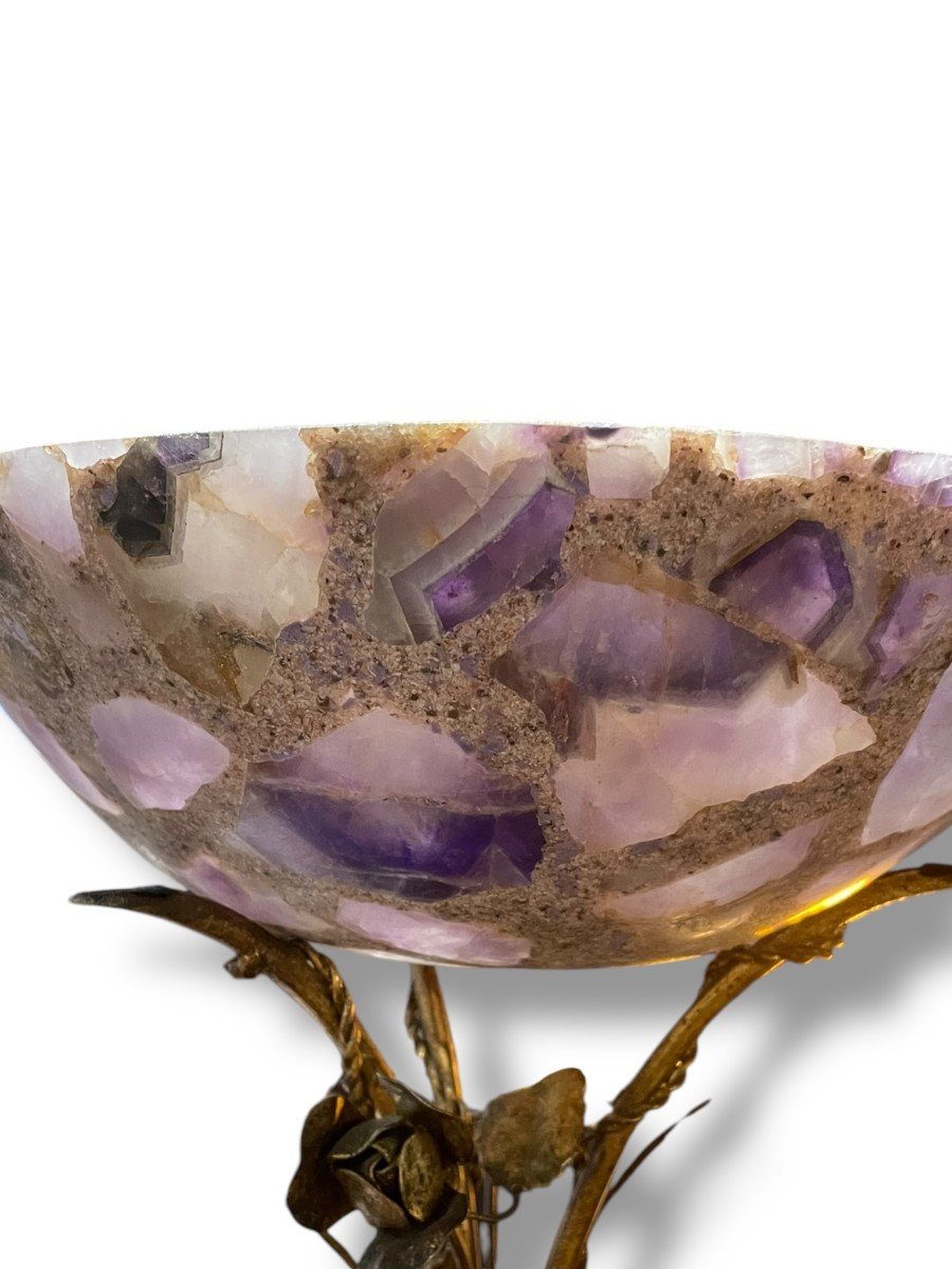 Large Amethyst Footed Bowl With Golden Base-photo-3