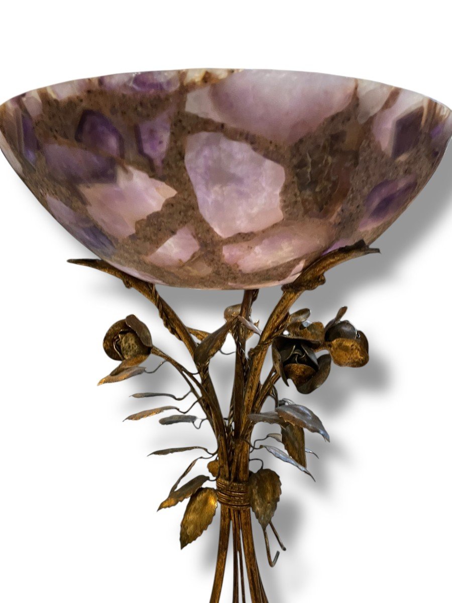 Large Amethyst Footed Bowl With Golden Base-photo-4