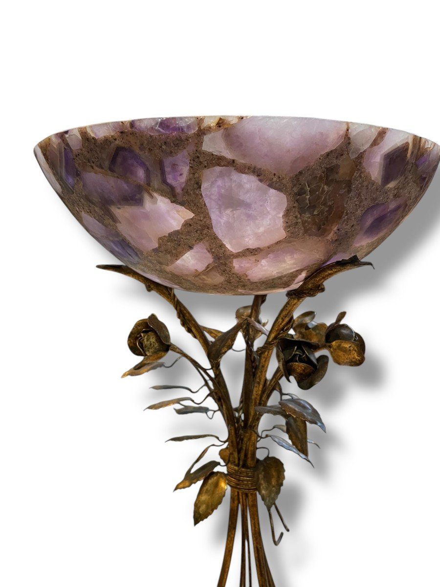 Large Amethyst Footed Bowl With Golden Base-photo-2