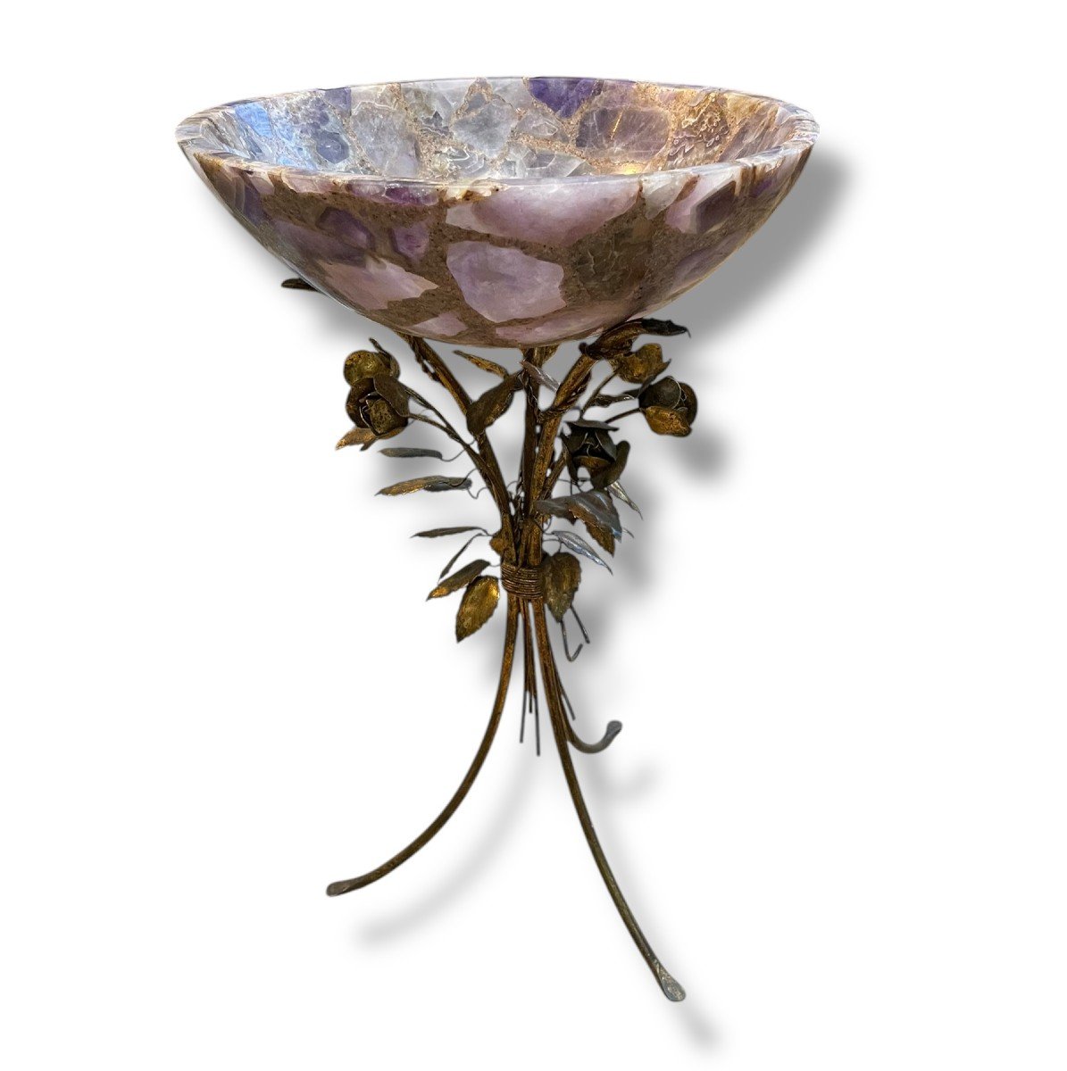 Large Amethyst Footed Bowl With Golden Base