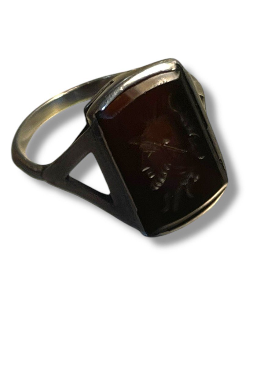 Intaglio On Garnet Stone Sterling Silver Ring-photo-2