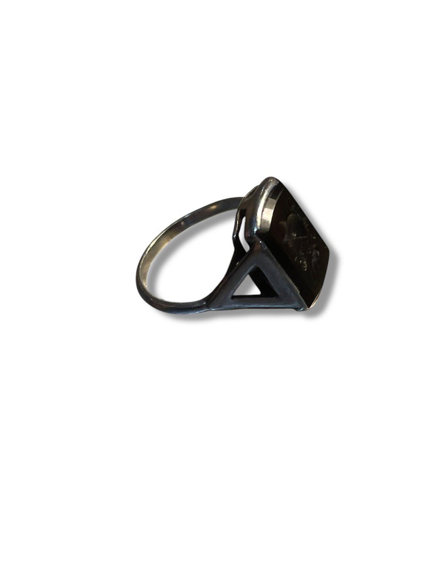 Intaglio On Garnet Stone Sterling Silver Ring-photo-2