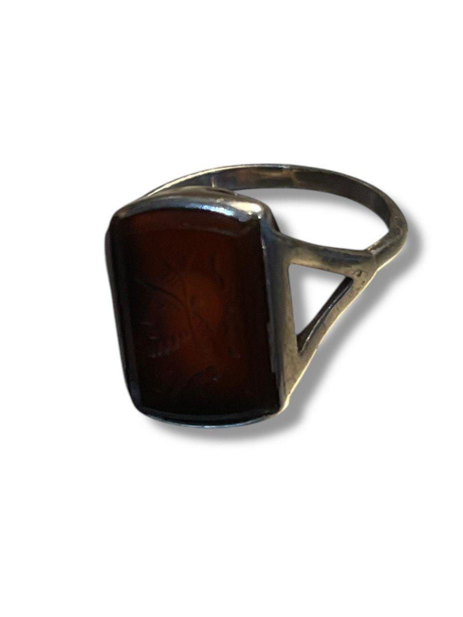 Intaglio On Garnet Stone Sterling Silver Ring-photo-7