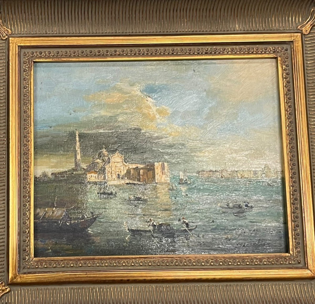 Vue De Venise Huiler Sur Toile XXeme Signée Serrelier -photo-2