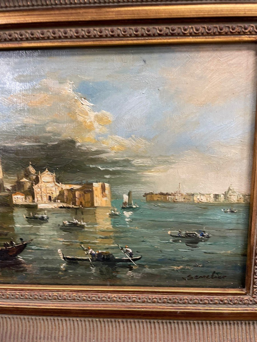 Vue De Venise Huiler Sur Toile XXeme Signée Serrelier -photo-4