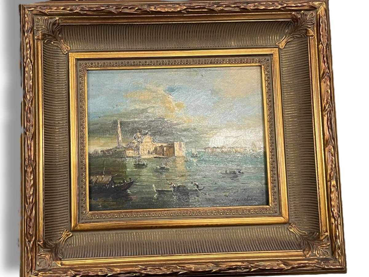 Vue De Venise Huiler Sur Toile XXeme Signée Serrelier 