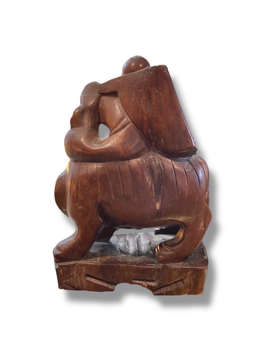 Personnage Sur Chien De Fô Sculpture En Bois-photo-2